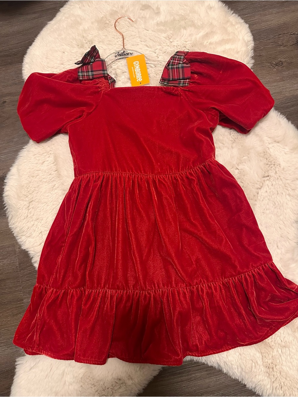 Gymboree Girls Red Velvet Holiday Dress with Plaid Bows size 5